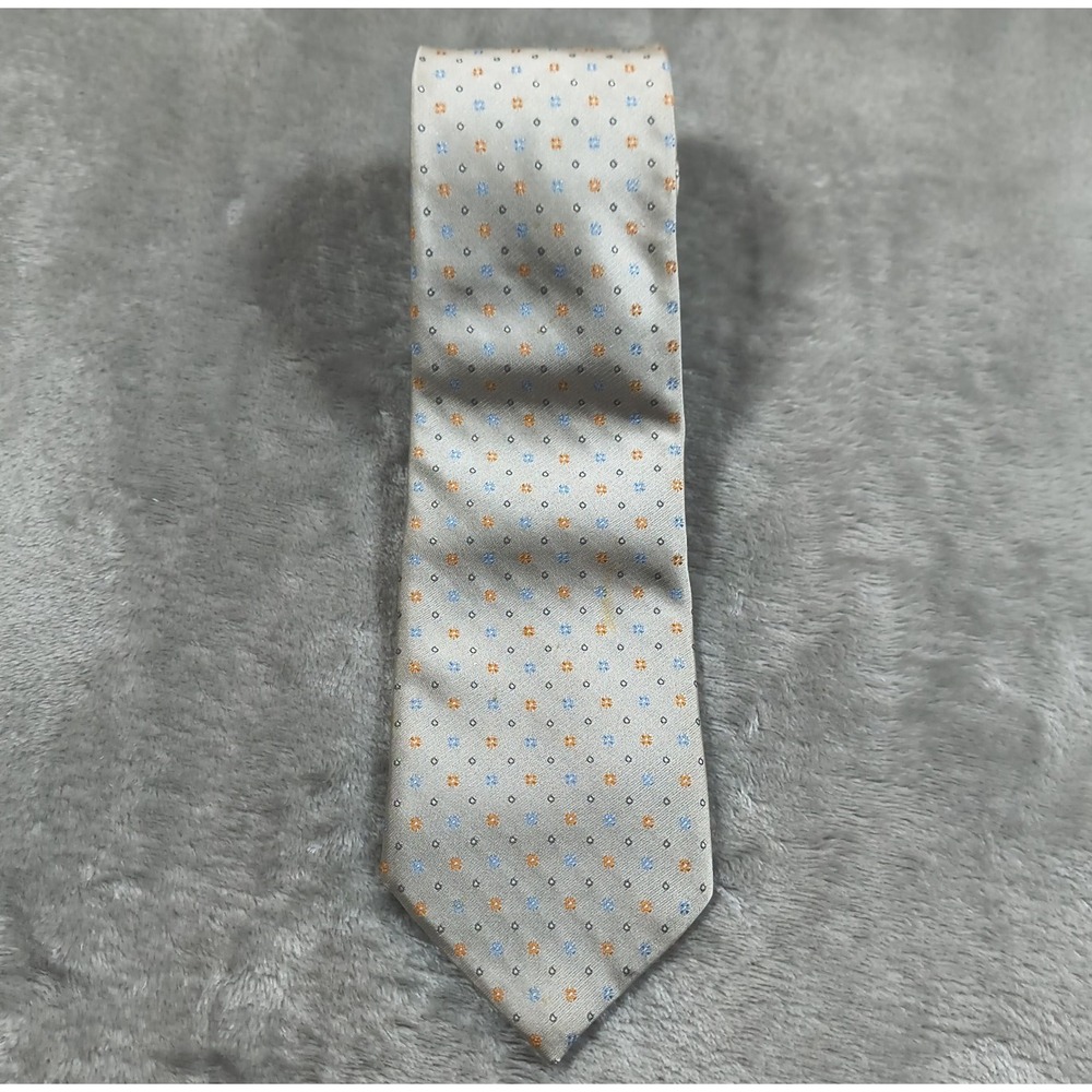 Vintage Oscar de la Renta Tie Mens 57.5x3.25 Silver Abstract Polka Dot Luxury